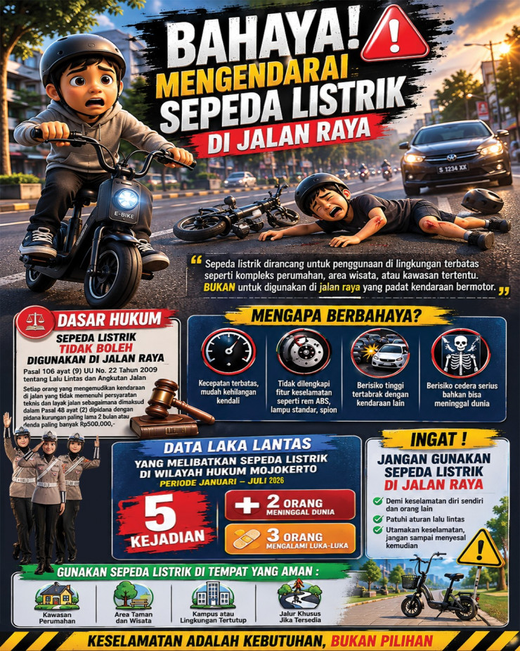 Polres Mojokerto Imbau Masyarakat Tidak Gunakan Sepeda Listrik di Jalan Raya